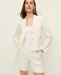 Ann Taylor The Petite Peplum Back Blazer Linen Blend Winter White Women's