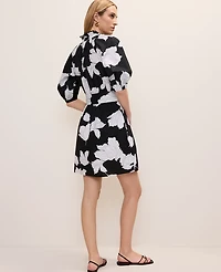 Ann Taylor Petite Floral Ruffle Collar Mini Dress Black Women's