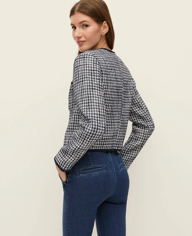 Ann Taylor Weekend Collection Tweed Crew Neck Jacket Night Sky Women's