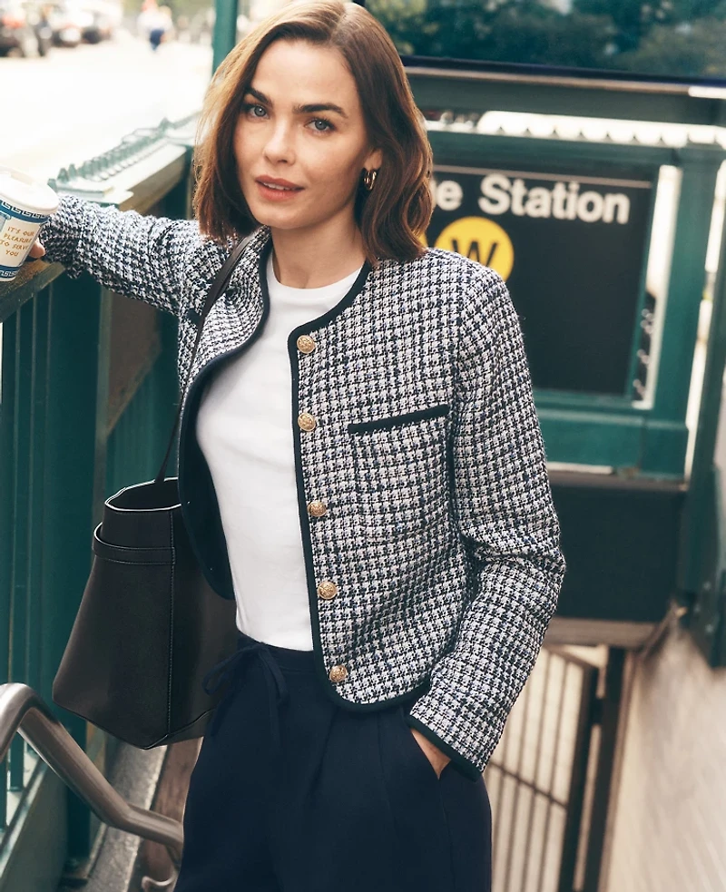 Ann Taylor Weekend Collection Tweed Crew Neck Jacket Night Sky Women's