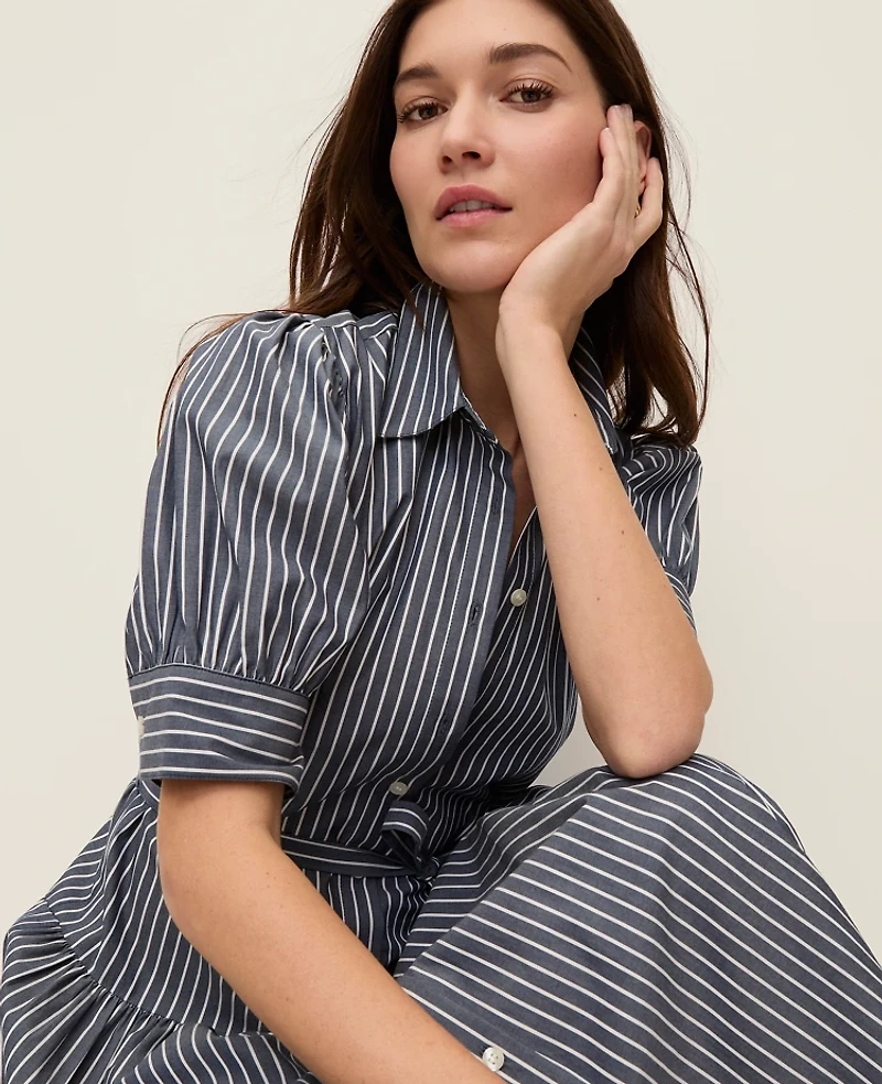 Ann Taylor Striped Shirtdress Indigo Dusk Women's