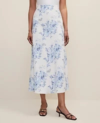 Ann Taylor Floral Bias Midi Slip Skirt White-Blue Women's