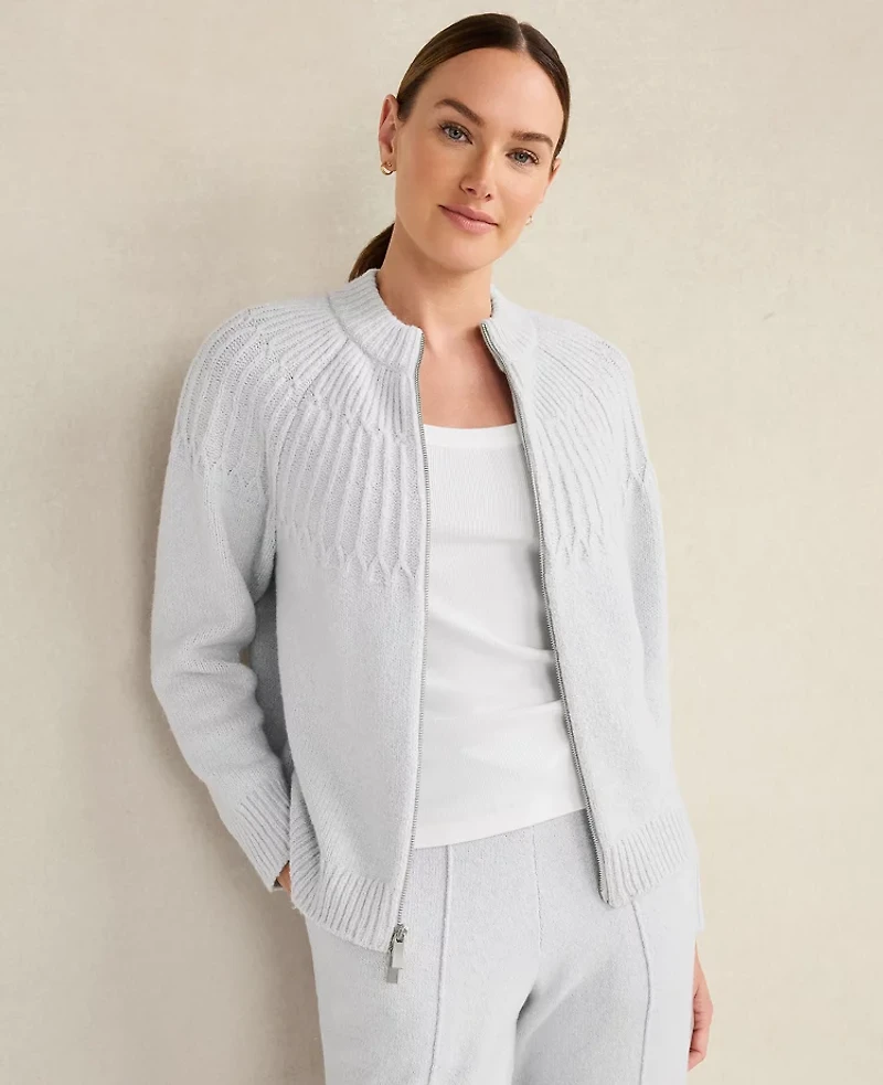 Ann Taylor Haven Well Within Organic Cotton Blend Fair Isle Stitch Bomber Glacier Freeze Women's