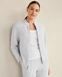 Ann Taylor Haven Well Within Organic Cotton Blend Fair Isle Stitch Bomber Glacier Freeze Women's