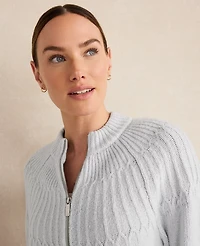 Ann Taylor Haven Well Within Organic Cotton Blend Fair Isle Stitch Bomber Glacier Freeze Women's
