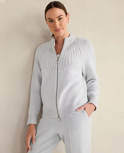 Ann Taylor Haven Well Within Organic Cotton Blend Fair Isle Stitch Bomber Glacier Freeze Women's