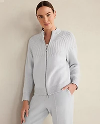 Ann Taylor Haven Well Within Organic Cotton Blend Fair Isle Stitch Bomber Glacier Freeze Women's