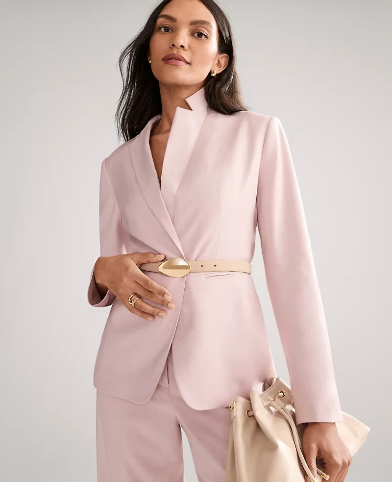 Ann Taylor The Petite Long One Button Blazer Brushed Sand Women's