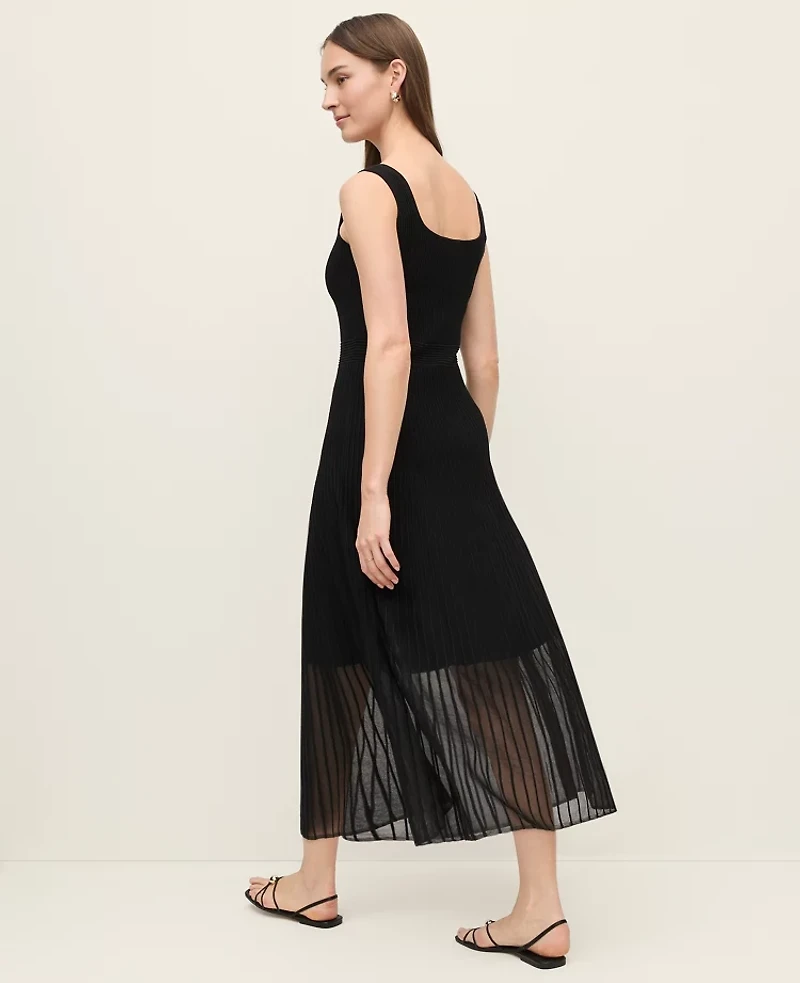 Ann Taylor Petite Ribbed Flare Sweater Dress Black Women's