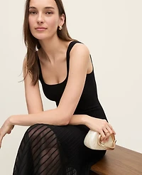 Ann Taylor Petite Ribbed Flare Sweater Dress Black Women's