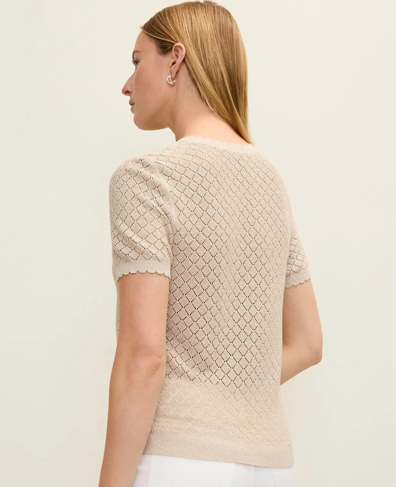 Ann Taylor Petite Shimmer Pointelle Modern Sweater T-Shirt Sail Cloth Women's