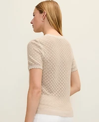 Ann Taylor Petite Shimmer Pointelle Modern Sweater T-Shirt Sail Cloth Women's