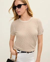 Ann Taylor Petite Shimmer Pointelle Modern Sweater T-Shirt Sail Cloth Women's