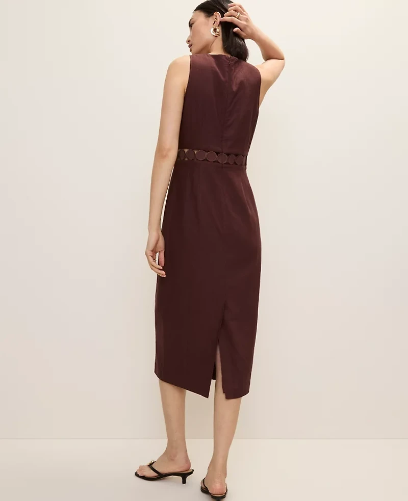Ann Taylor Petite Linen Blend Halter Sheath Dress Rich Walnut Women's