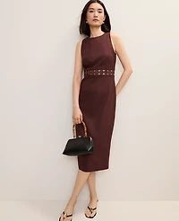 Ann Taylor Petite Linen Blend Halter Sheath Dress Rich Walnut Women's