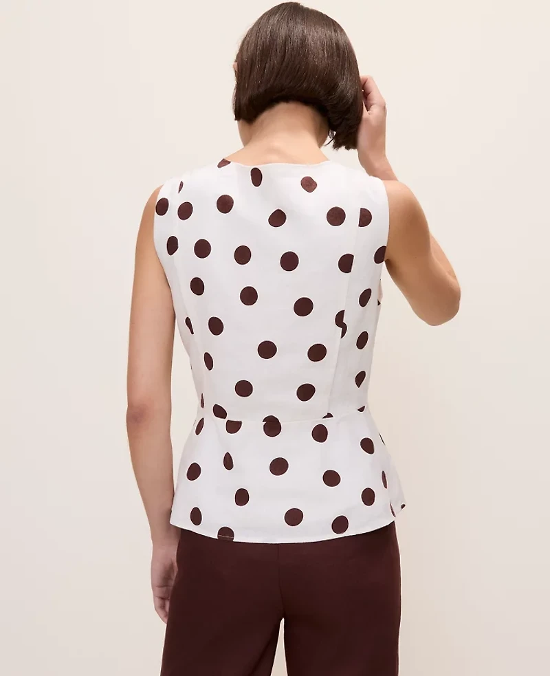 Ann Taylor Polka Dot Linen Blend Peplum Tank Top White Women's