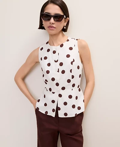 Ann Taylor Polka Dot Linen Blend Peplum Tank Top White Women's