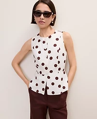 Ann Taylor Polka Dot Linen Blend Peplum Tank Top White Women's