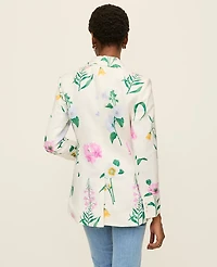 Ann Taylor The Petite Long One Button Blazer Floral Linen Blend Winter White Women's