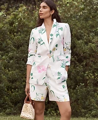 Ann Taylor The Petite Long One Button Blazer Floral Linen Blend Winter White Women's