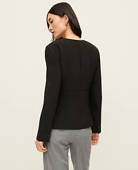 Ann Taylor P V NECK PEPLUM JACKET_ALLEY CREPE Black Women's