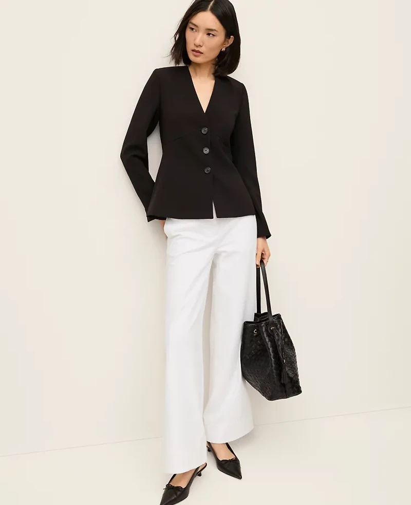 Ann Taylor P V NECK PEPLUM JACKET_ALLEY CREPE Black Women's