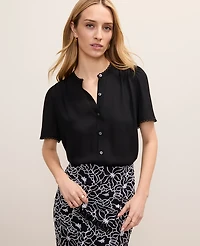 Ann Taylor Petite Lace Trim Top Black Women's