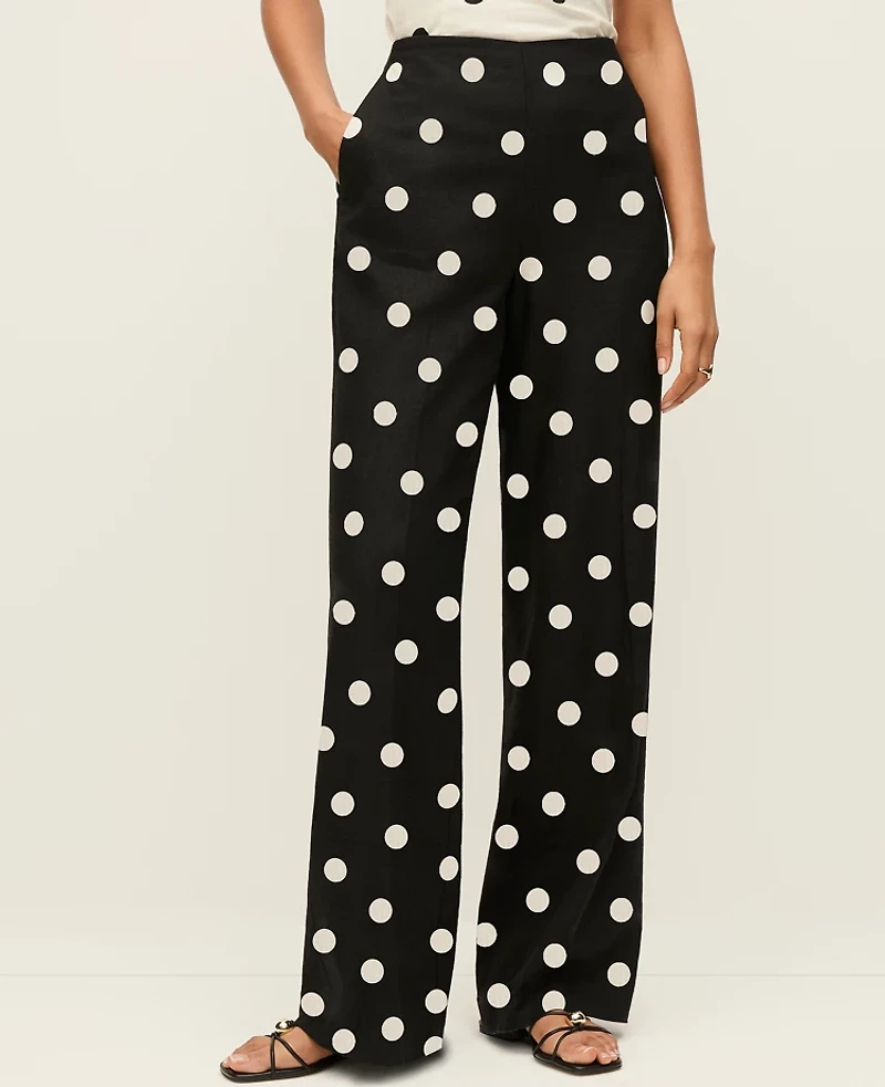 Ann Taylor The Petite Dotted Side Zip Pant Linen Black Women's