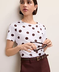 Ann Taylor Polka Dot Crew Neck T-Shirt White Women's