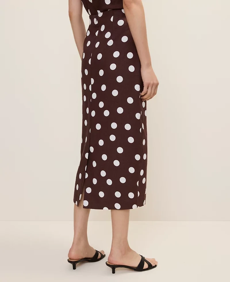 Ann Taylor Polka Dot Midi Pencil Skirt Linen Blend Rich Walnut Women's
