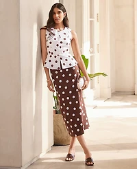 Ann Taylor Polka Dot Midi Pencil Skirt Linen Blend Rich Walnut Women's