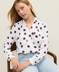Ann Taylor Polka Dot Camp Shirt White Women's