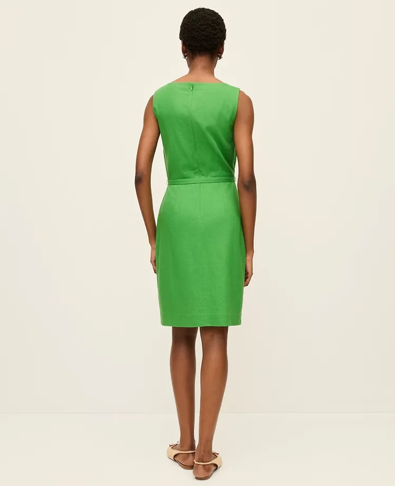 Ann Taylor The Belted Shift Dress Linen Blend Palm Green Women's