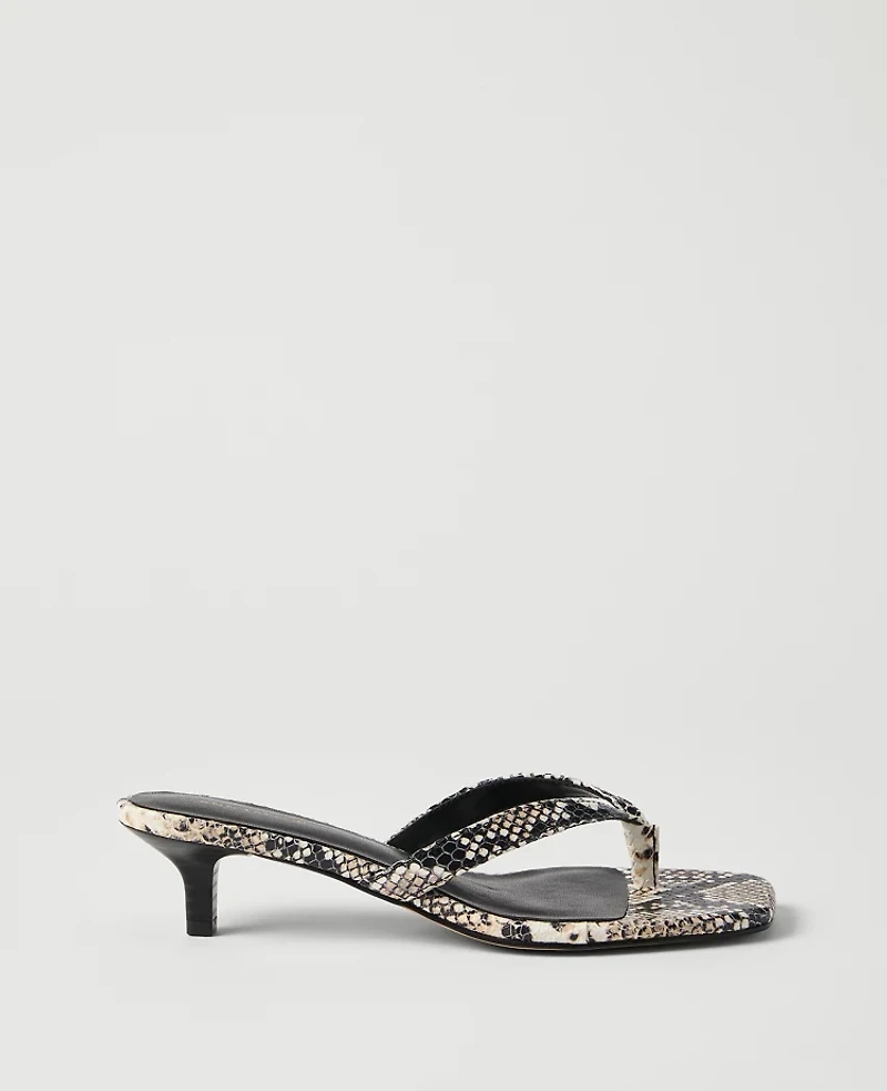 Ann Taylor Snake Print Flip Flop Heel Sandal Black Women's