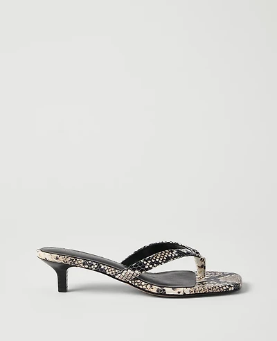 Ann Taylor Snake Print Flip Flop Heel Sandal Black Women's