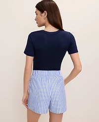 Ann Taylor Petite Weekend Relaxed Striped Short White Blue Women's