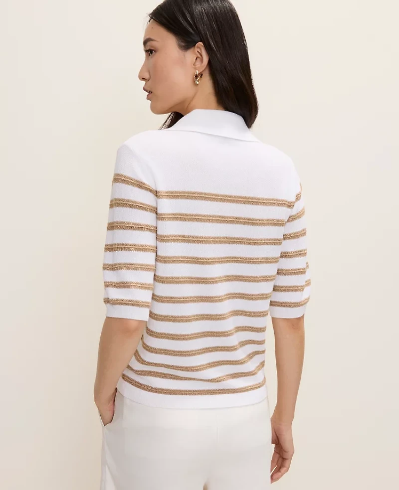 Ann Taylor Petite Striped Polo Sweater White Women's