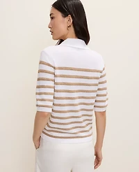 Ann Taylor Petite Striped Polo Sweater White Women's