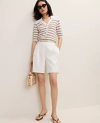 Ann Taylor Petite Striped Polo Sweater White Women's