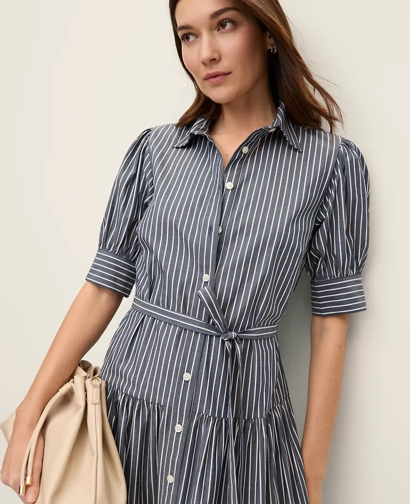 Ann Taylor Petite Striped Shirtdress Indigo Dusk Women's