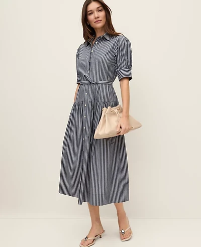 Ann Taylor Petite Striped Shirtdress Indigo Dusk Women's