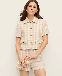 Ann Taylor Petite Houdstooth Tweed Jacket Pale Sandalwood Women's