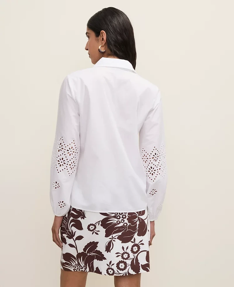 Ann Taylor Eyelet Button Down Shirt White Women's