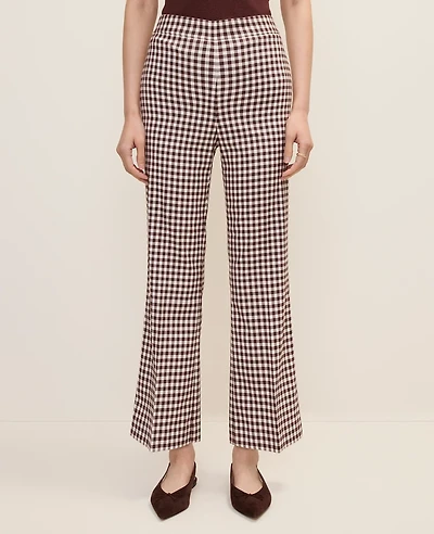 Ann Taylor The Gingham Side Zip Flare Pant — Curvy Fit Brown/White Check Women's