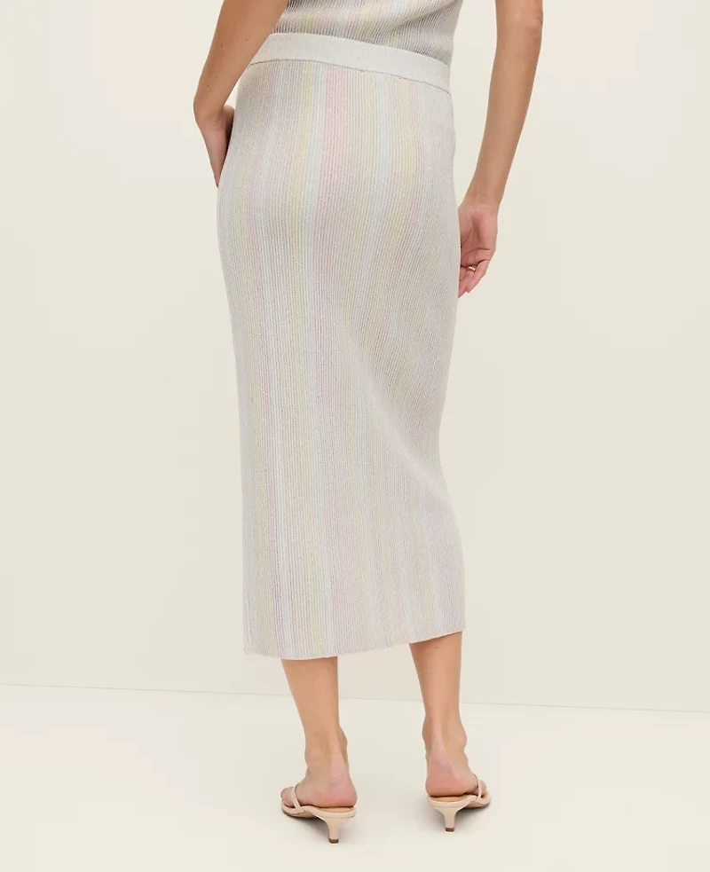 Ann Taylor Striped Metallic Midi Sweater Skirt Rose Veil Women's