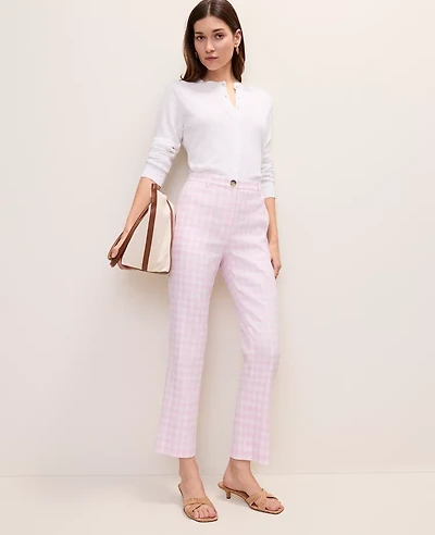 Ann Taylor The Petite Slim Crop Pant in Gingham Linen Blend Size 00 Vibrant Pink Women's