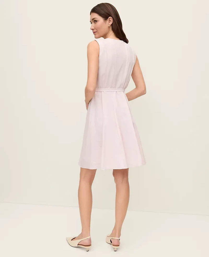 Ann Taylor Belted Crew Neck Flare Dress Blush Haze Women's