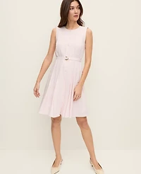 Ann Taylor Belted Crew Neck Flare Dress Blush Haze Women's