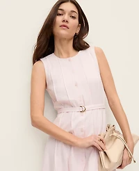 Ann Taylor Belted Crew Neck Flare Dress Blush Haze Women's