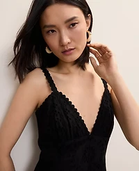 Ann Taylor Petite Studio Eyelet Flare Midi Dress Black Women's